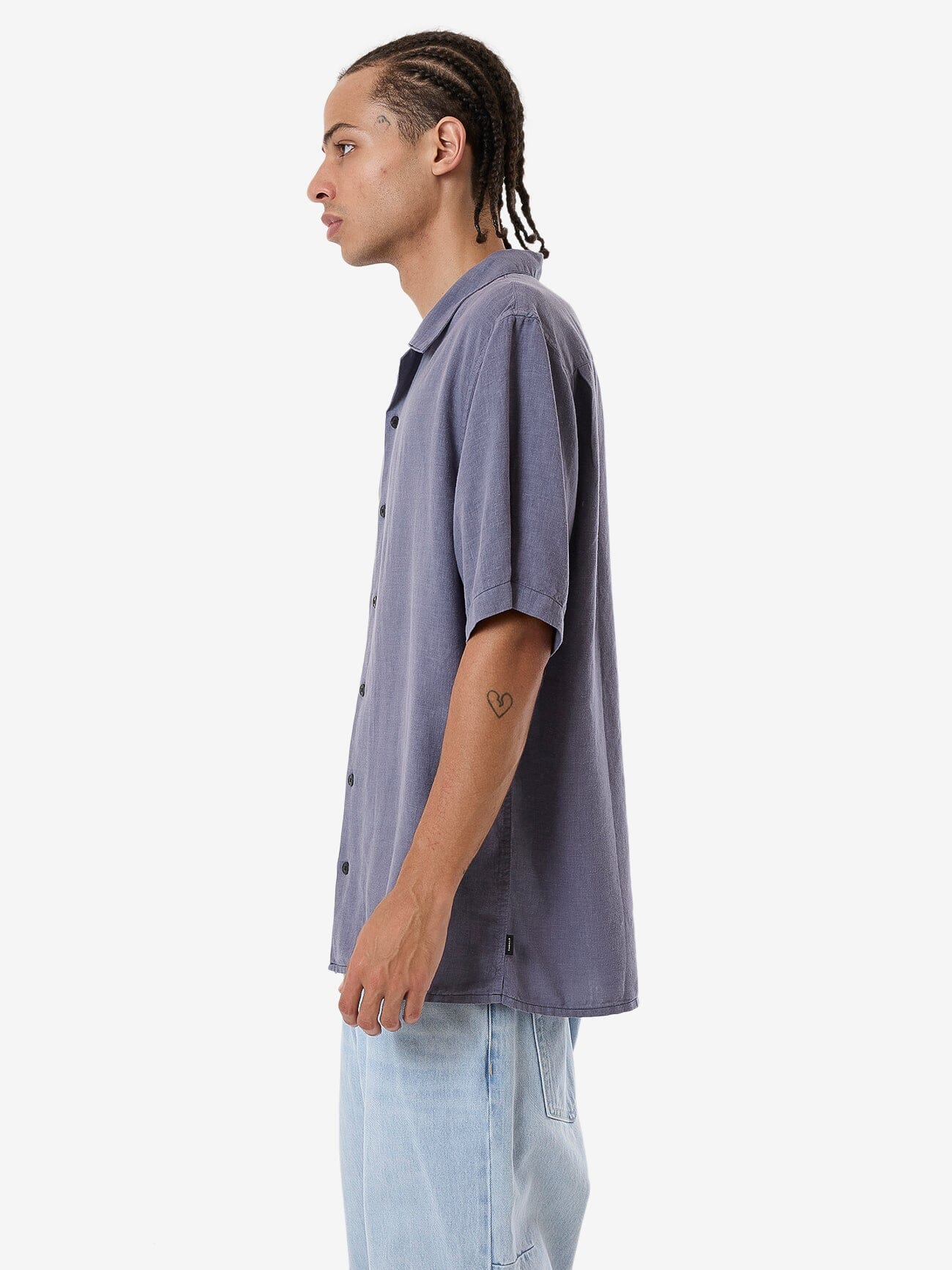 Hemp Minimal Thrills Contrast Stitch Bowling Shirt - Folkstone Grey XS