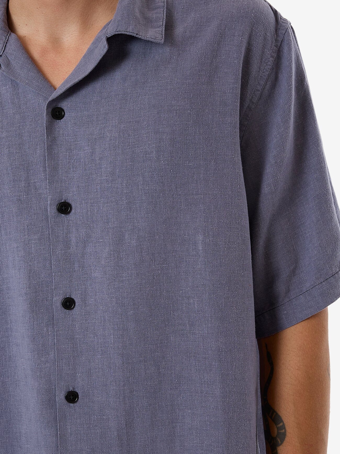 Hemp Minimal Thrills Contrast Stitch Bowling Shirt - Folkstone Grey XS