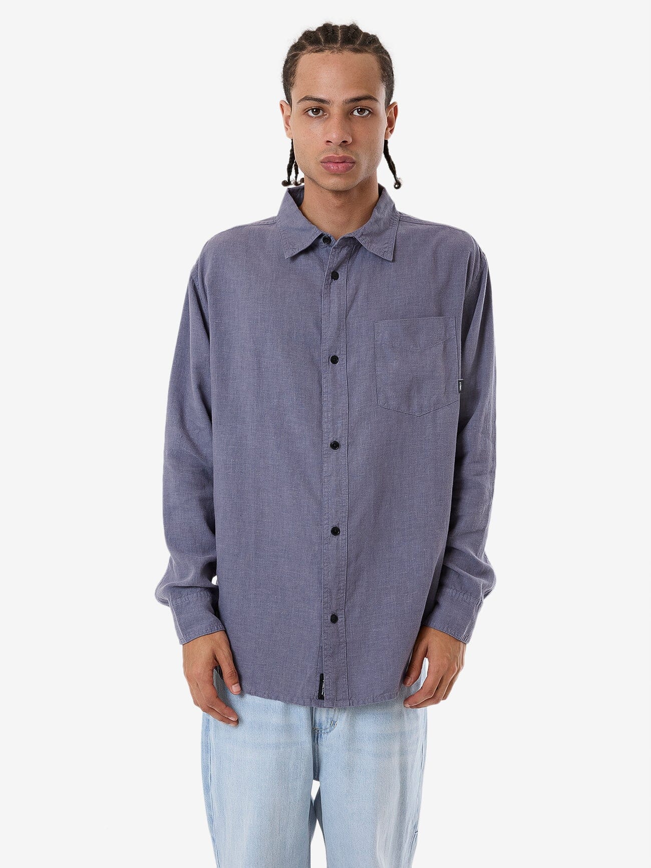 Hemp Minimal Thrills Oversize Long Sleeve Shirt - Folkstone Grey XS