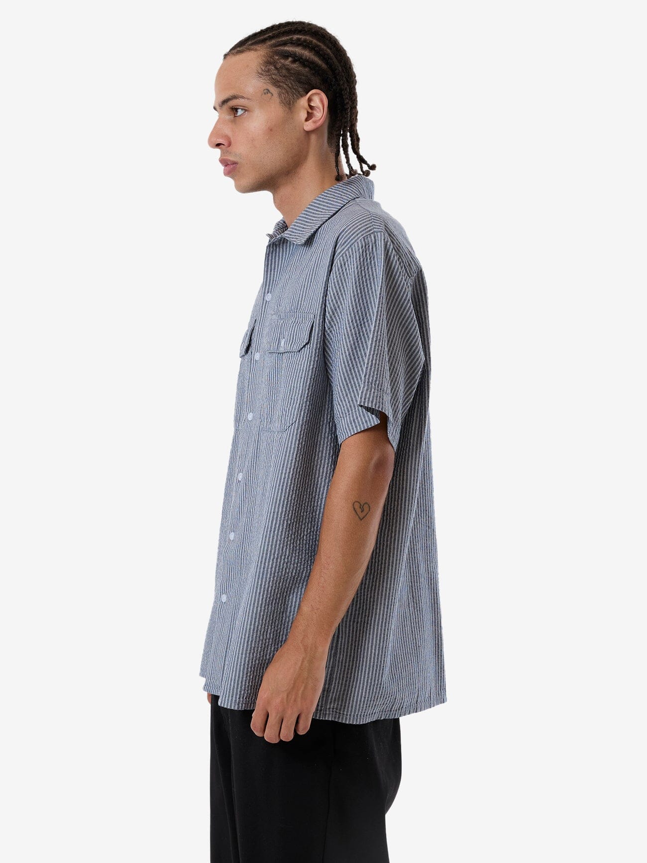 Thrills Union Short Sleeve Stripe Work Shirt - Light Petrol XS