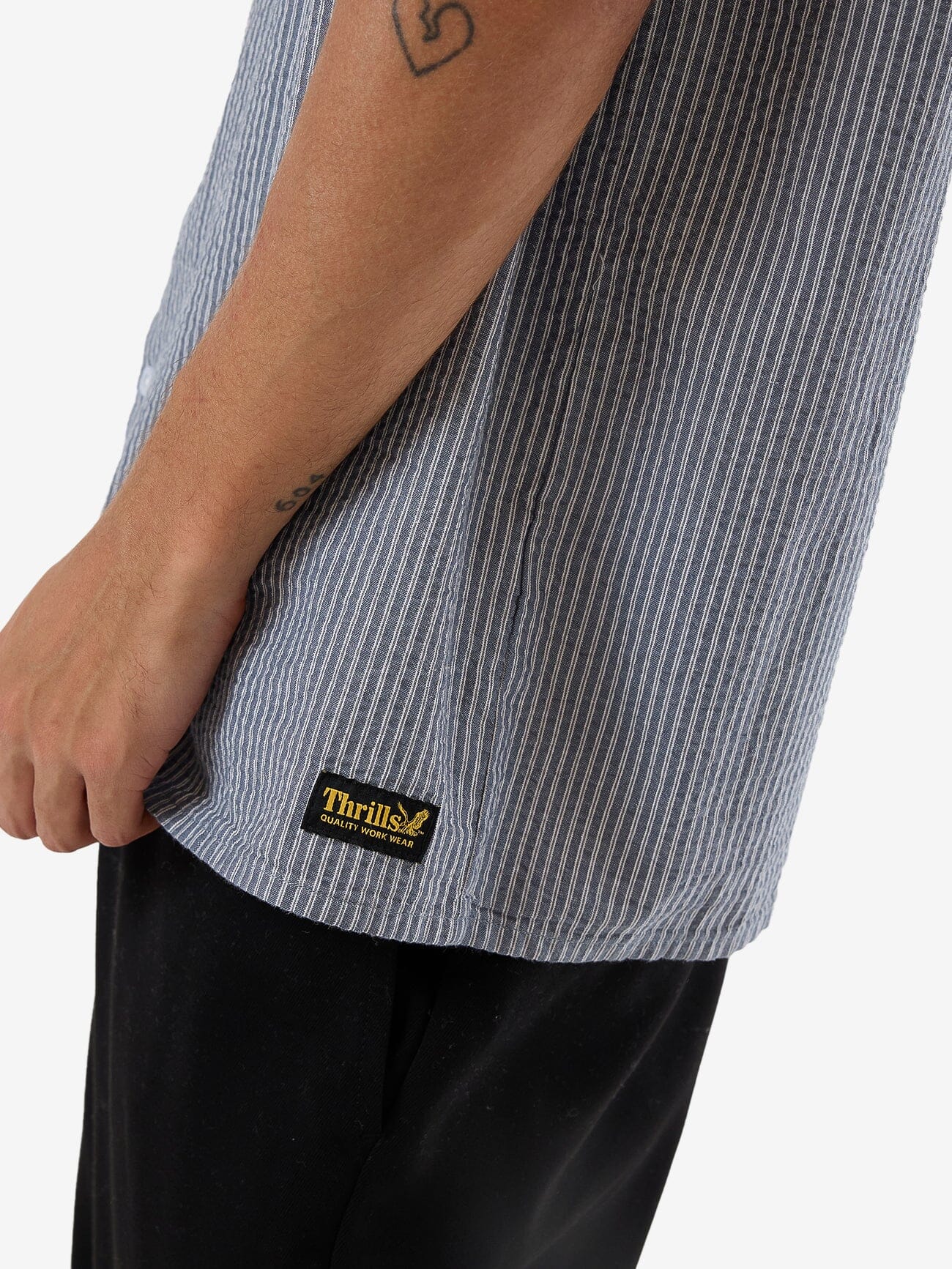 Thrills Union Short Sleeve Stripe Work Shirt - Light Petrol XS