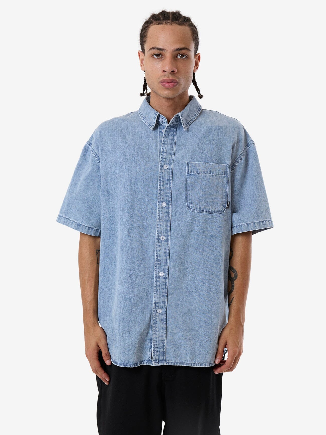 Canyon Oversize Short Sleeve Denim Shirt - Faded Rinse Indigo XS