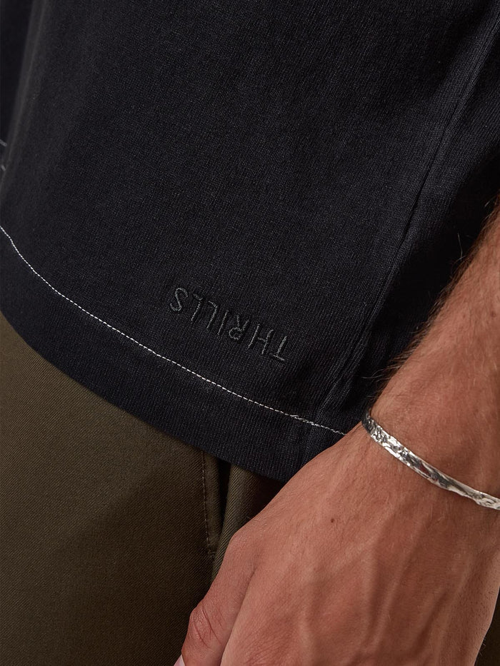 Hemp Thrills Embro Contrast Stitch Box Fit Oversize Cropped Tee - Black XS