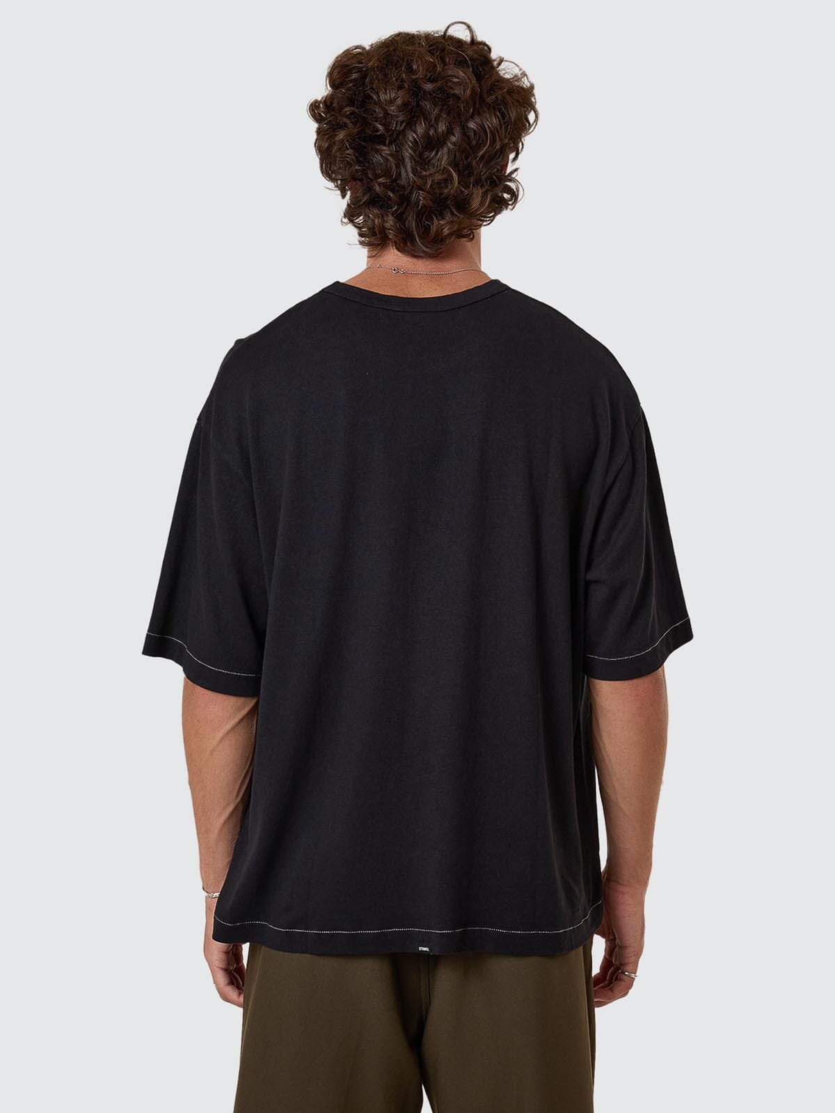 Hemp Thrills Embro Contrast Stitch Box Fit Oversize Cropped Tee - Black XS