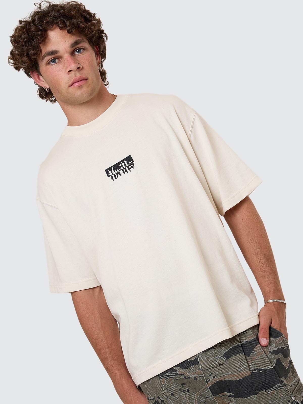 Cheap Thrills Embro Box Fit Oversize Cropped Tee - Unbleached