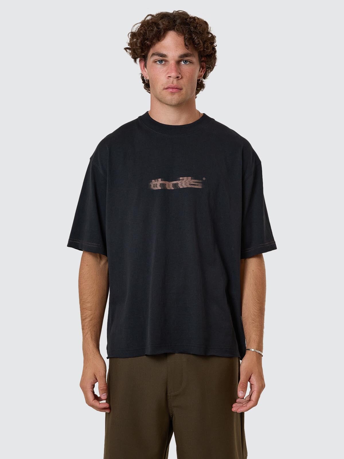 Metamorphic Daze Box Fit Oversize Cropped Raw Hem Tee - Washed Black XS