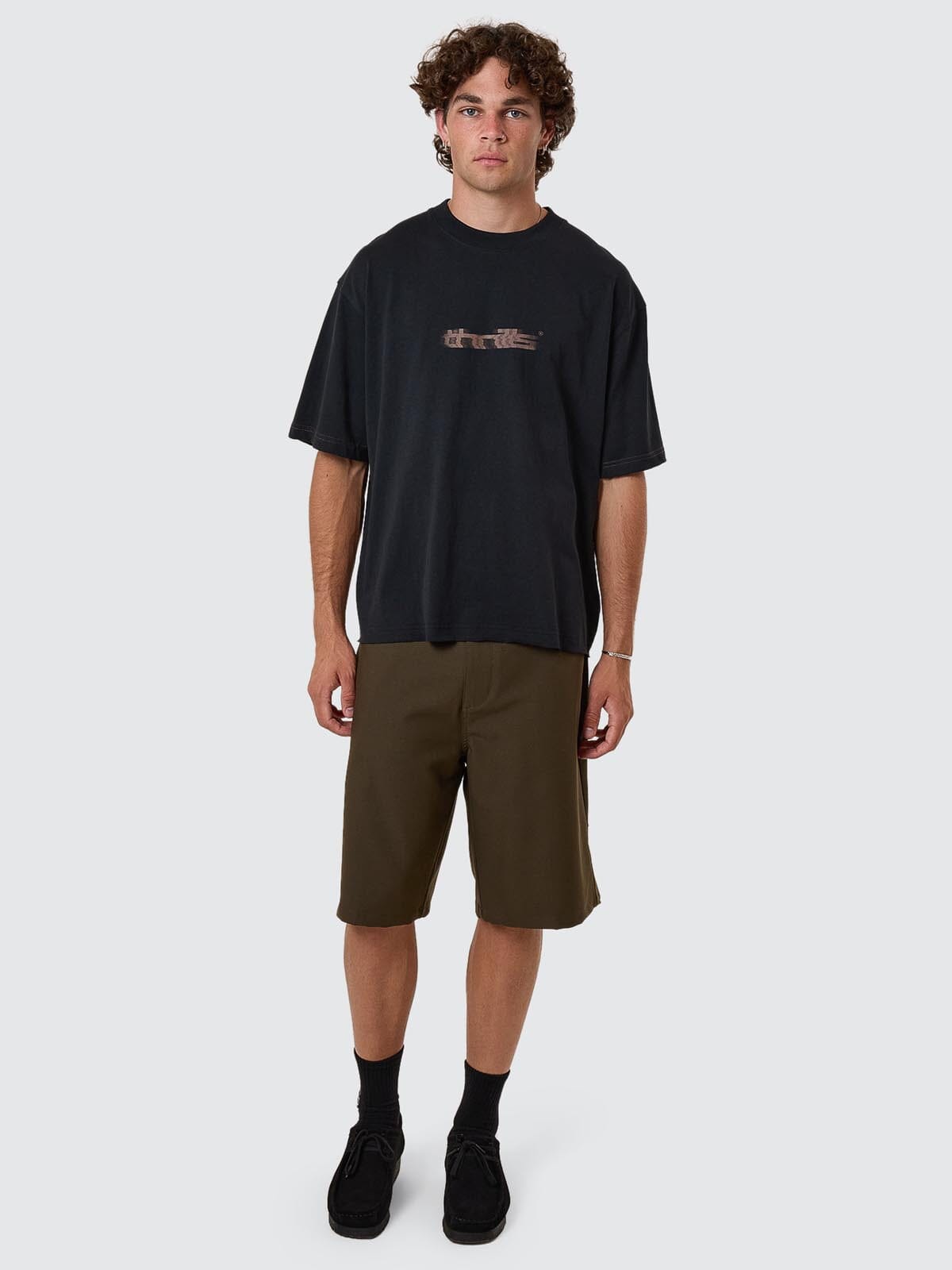 Metamorphic Daze Box Fit Oversize Cropped Raw Hem Tee - Washed Black XS