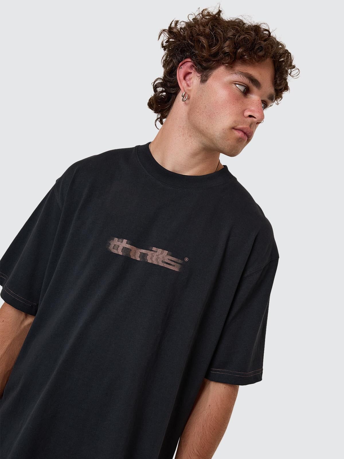 Metamorphic Daze Box Fit Oversize Cropped Raw Hem Tee - Washed Black XS