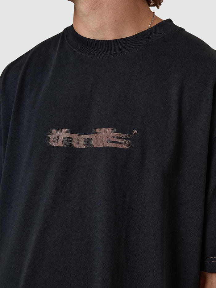 Metamorphic Daze Box Fit Oversize Cropped Raw Hem Tee - Washed Black XS