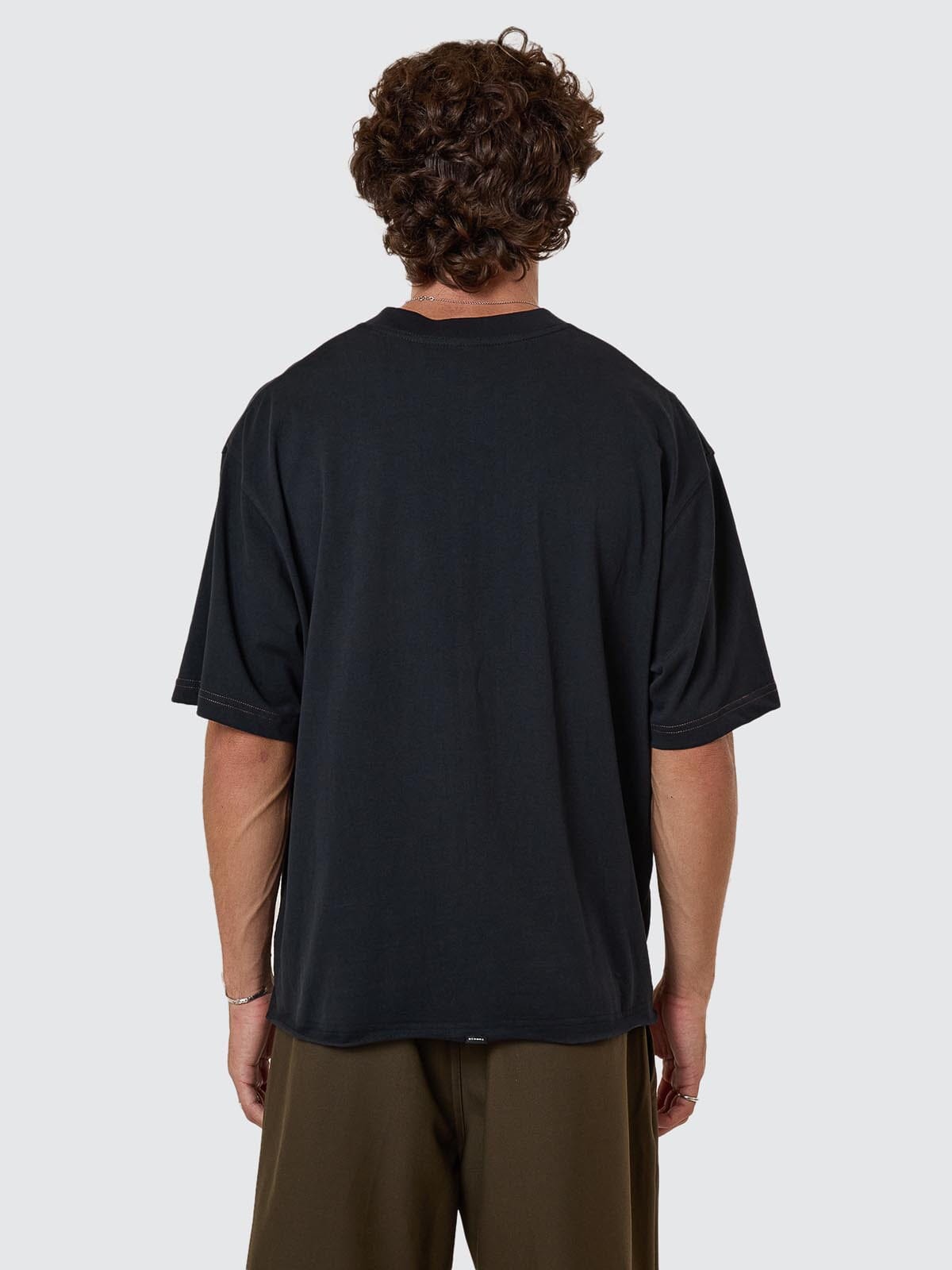 Metamorphic Daze Box Fit Oversize Cropped Raw Hem Tee - Washed Black XS