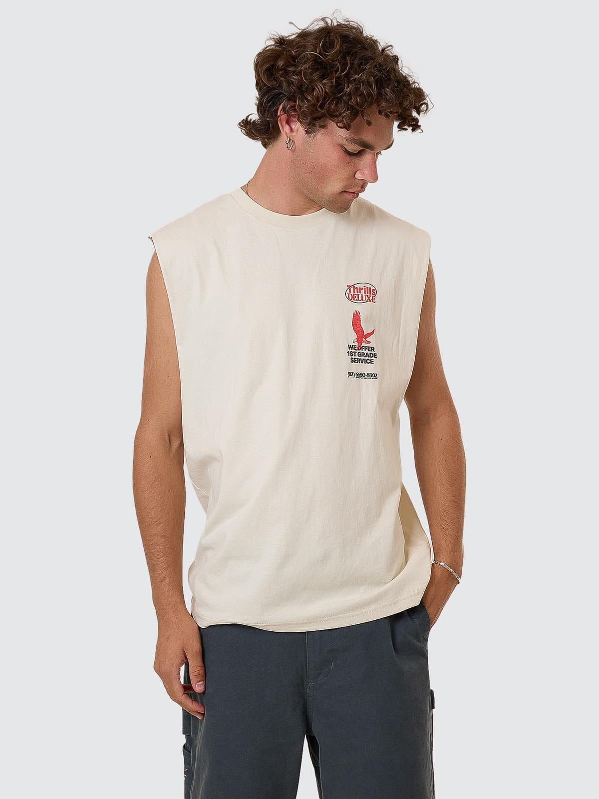 1st Grade Service Merch Fit Muscle Tee - Heritage White XS