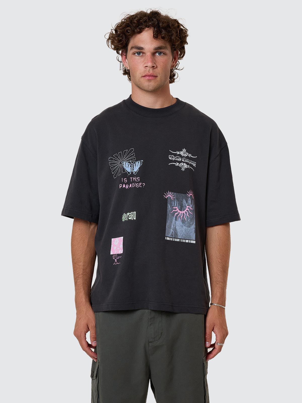 Transmission Box Fit Oversize Cropped Tee - Washed Black