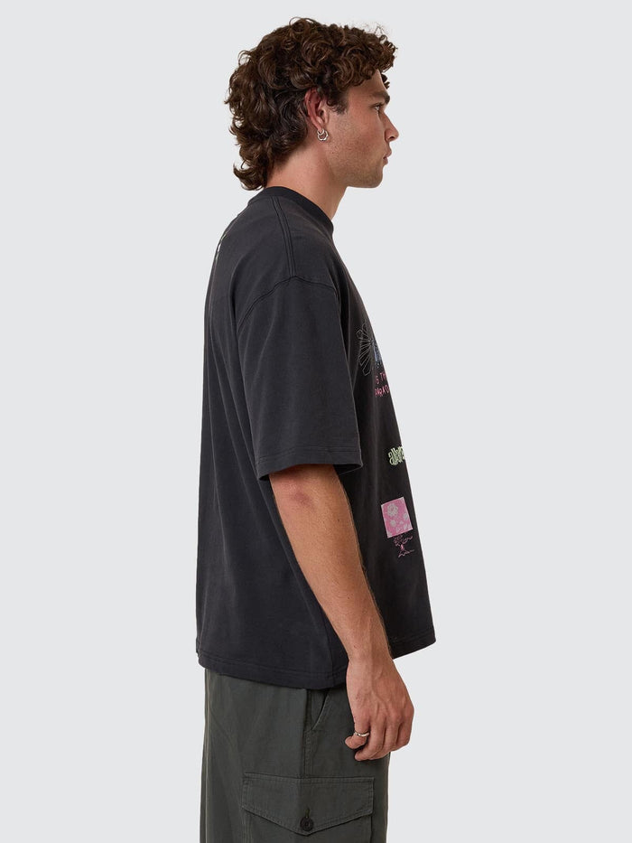 Transmission Box Fit Oversize Cropped Tee - Washed Black XS