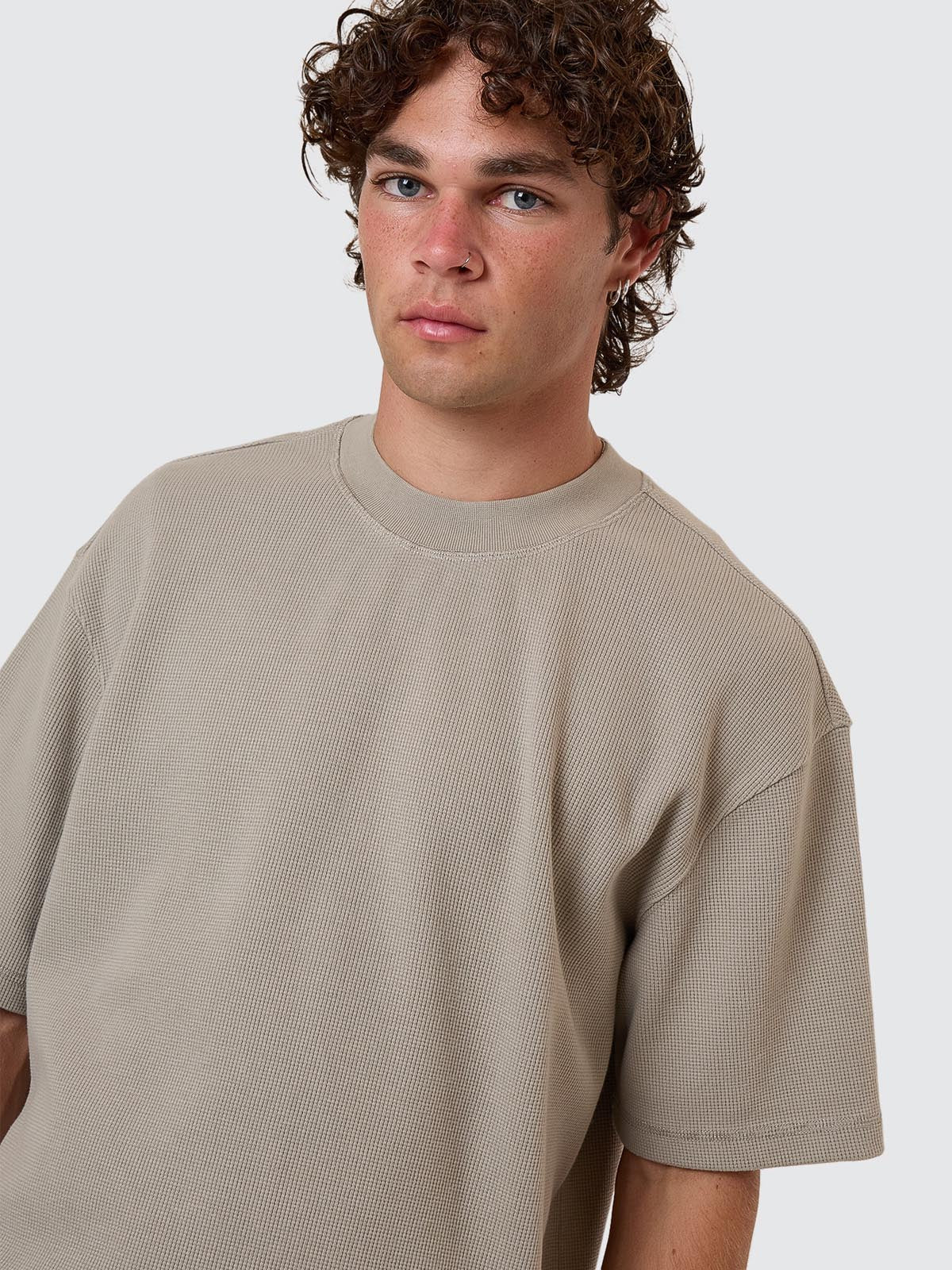 Arts & Industrial Box Fit Oversize Cropped Waffle Tee - Light Grey