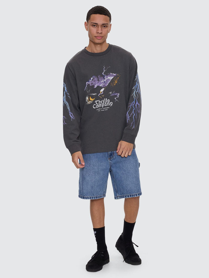 Flight Risk Oversize Fit Long Sleeve Tee - Merch Black