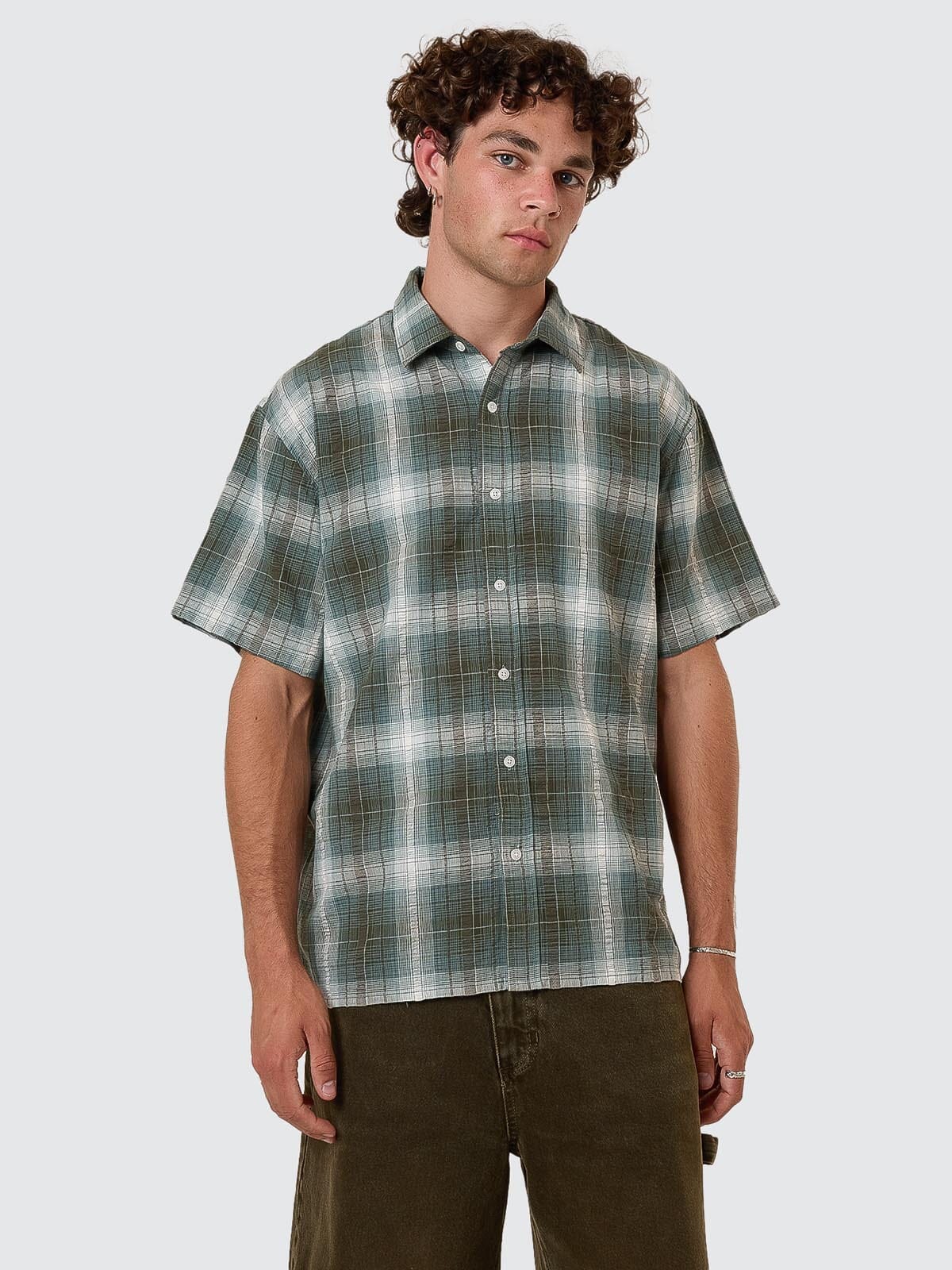 Cheap Thrills Check Short Sleeve Cropped Shirt - Tarmac XS