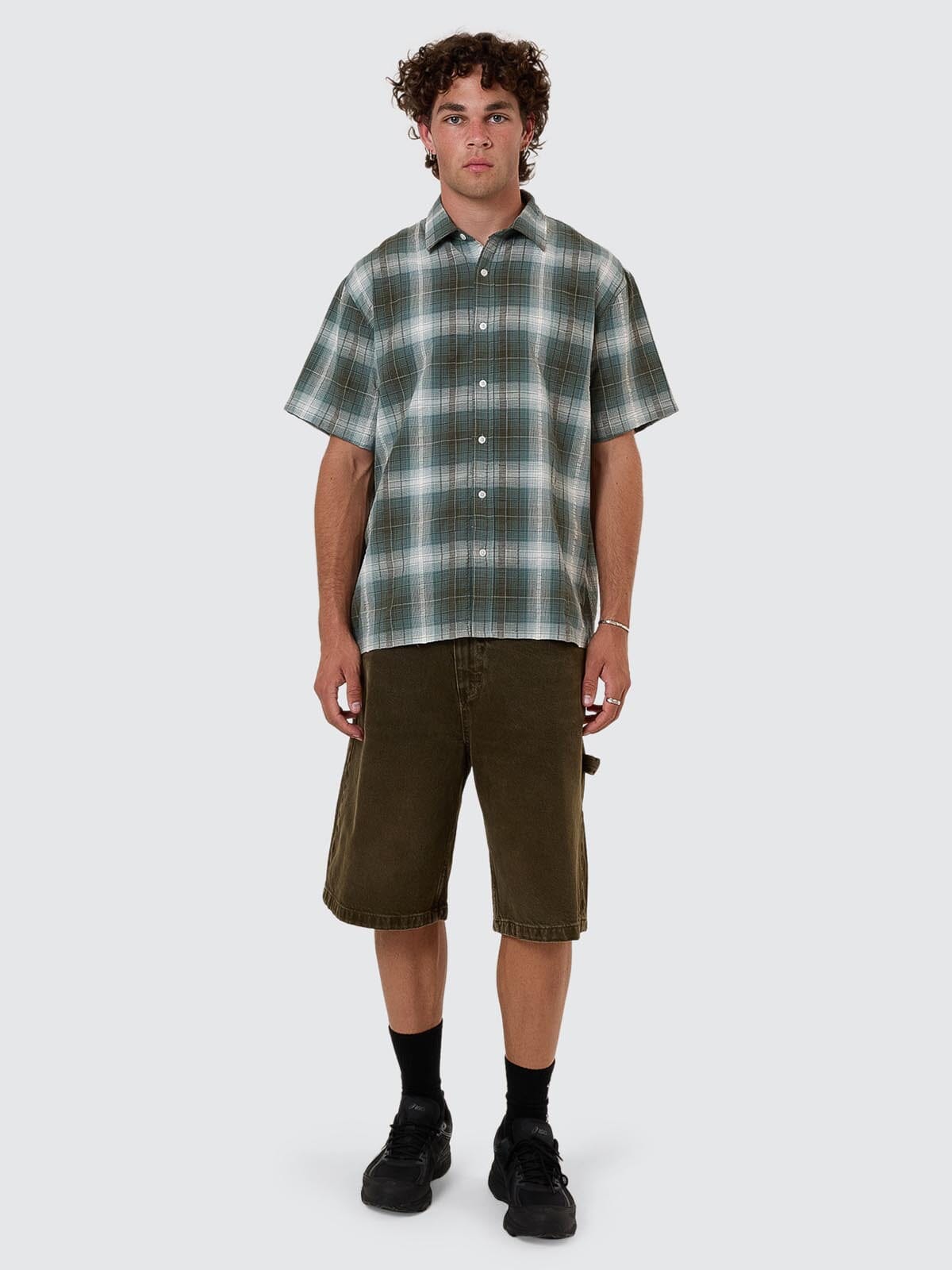 Cheap Thrills Check Short Sleeve Cropped Shirt - Tarmac XS