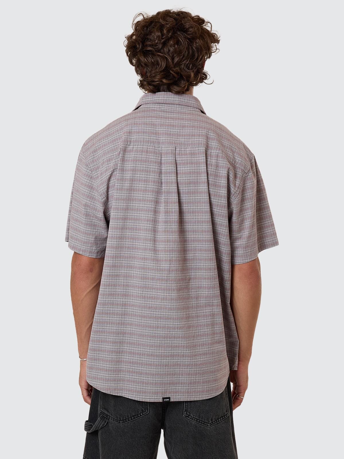Minimal Thrills Stripe Check Short Sleeve Shirt - Smog XS