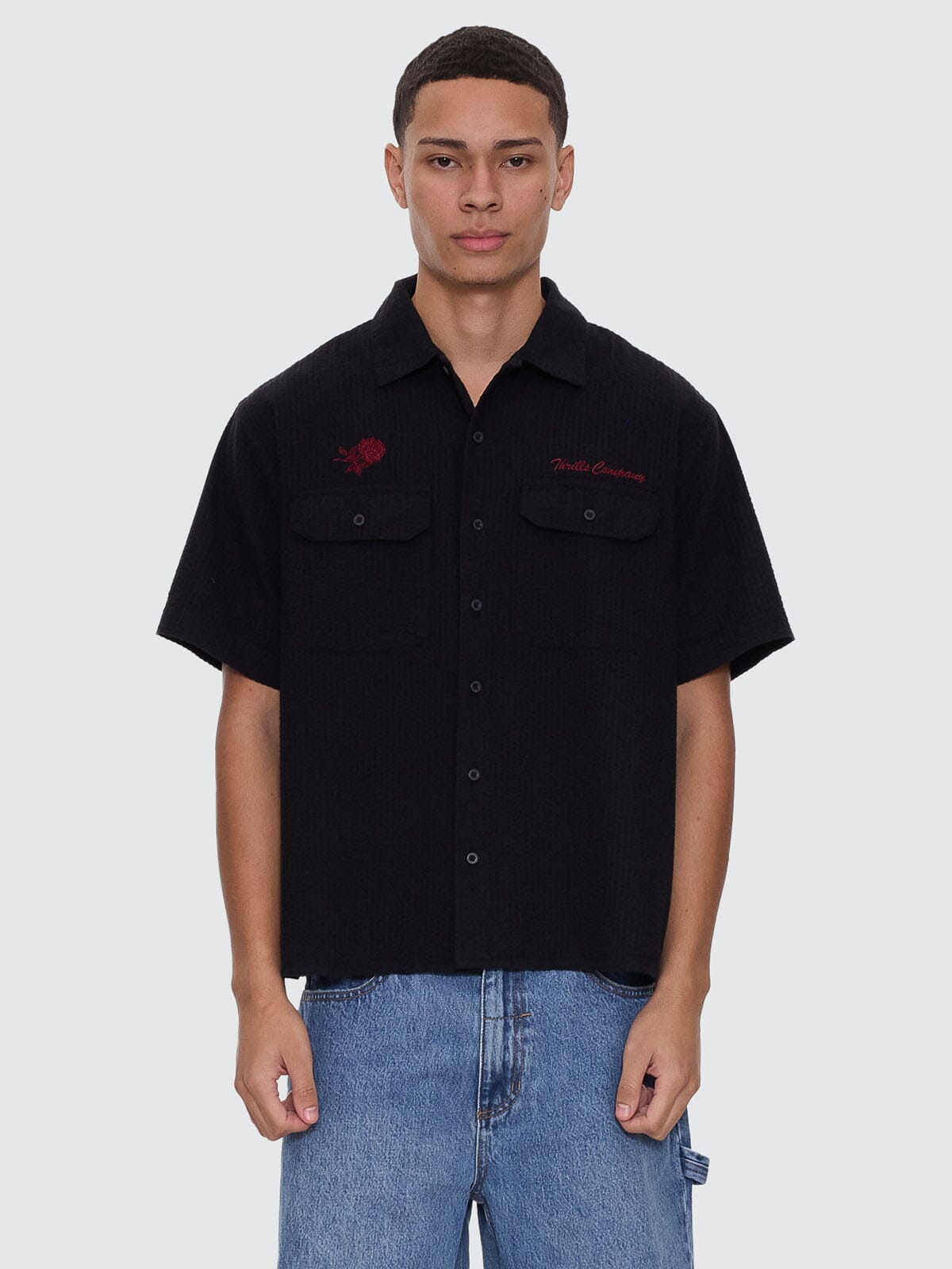 Appreciation Short Sleeve Cropped Work Shirt - Black