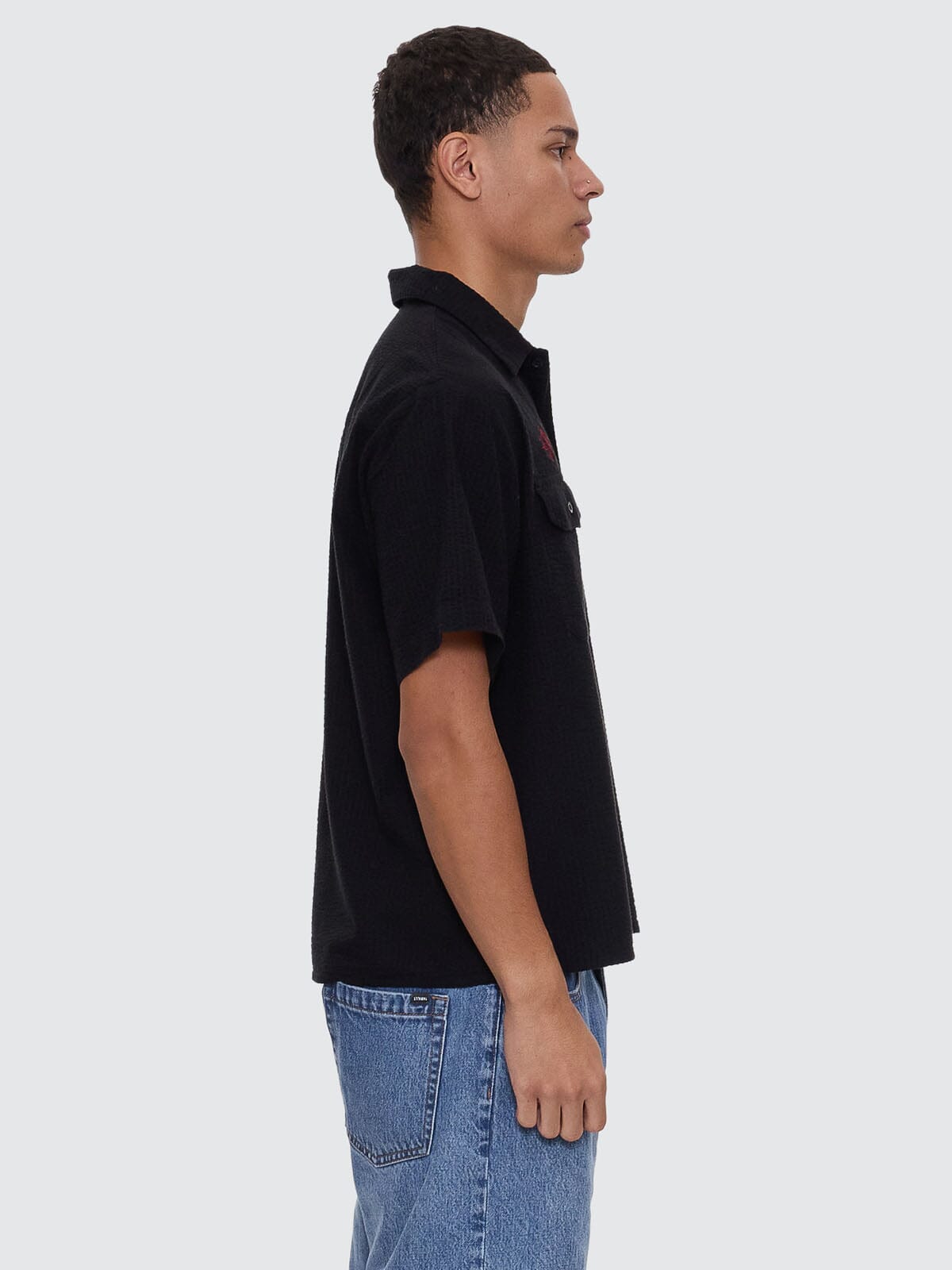Appreciation Short Sleeve Cropped Work Shirt - Black