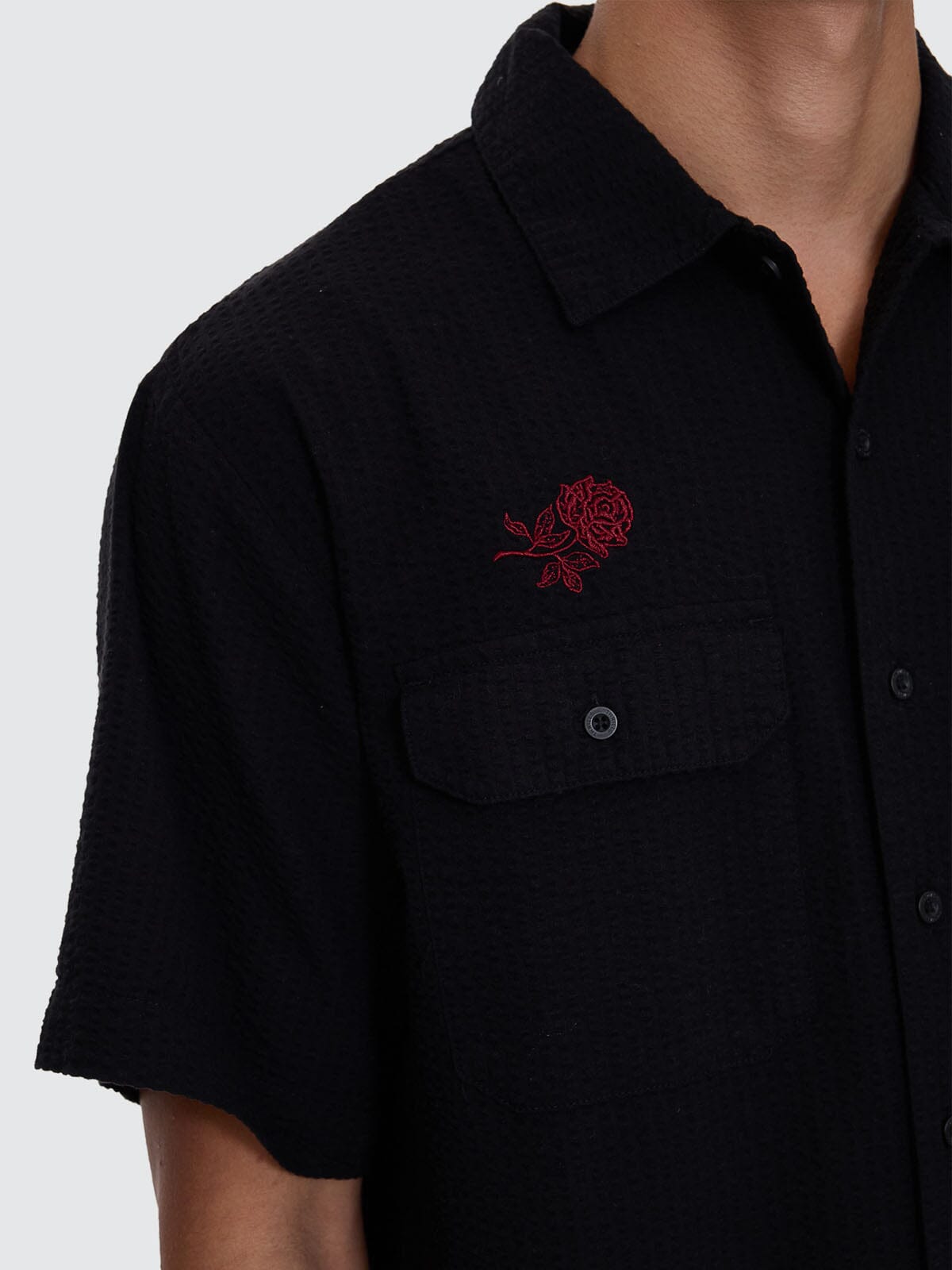 Appreciation Short Sleeve Cropped Work Shirt - Black