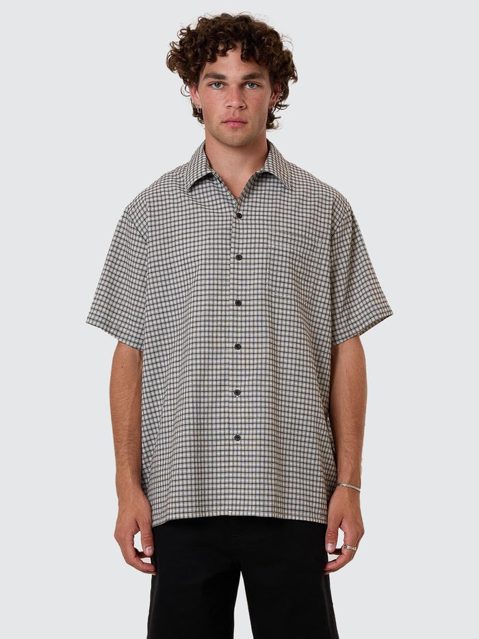 Thrills Union Short Sleeve Check Shirt - Light Stone XS
