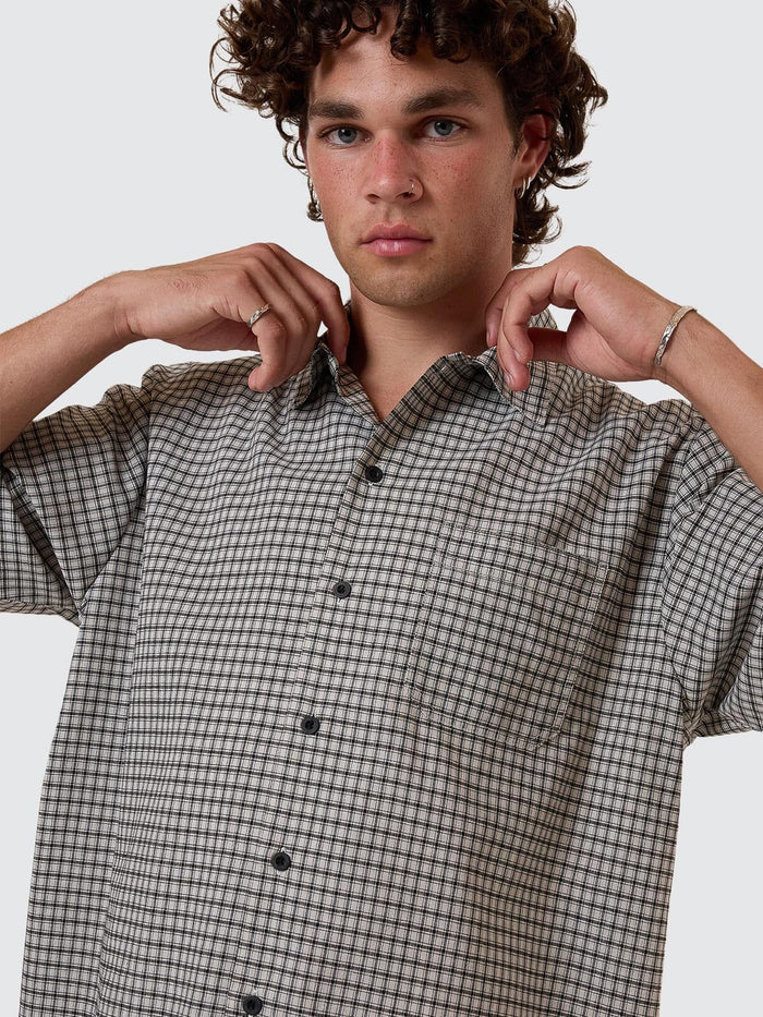 Thrills Union Short Sleeve Check Shirt - Light Stone XS