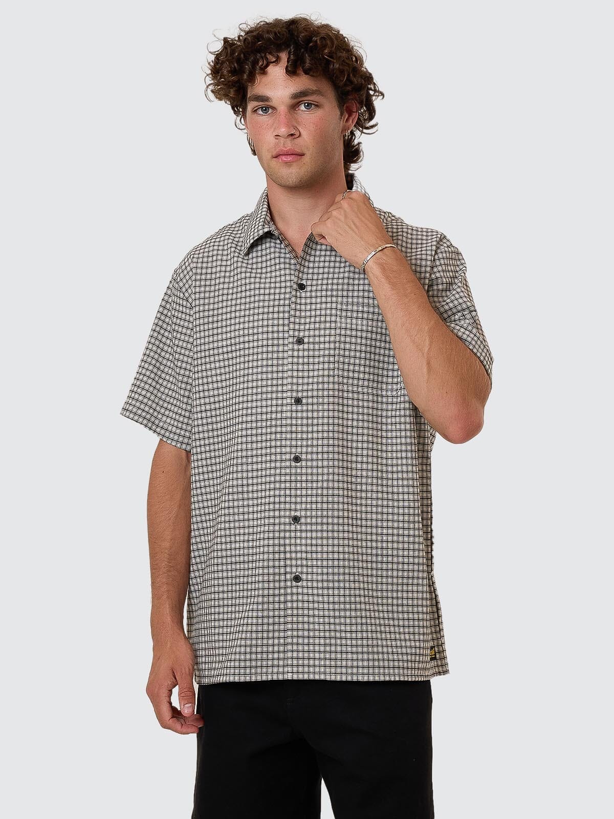 Thrills Union Short Sleeve Check Shirt - Light Stone XS