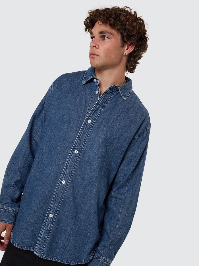 Canyon Oversize Long Sleeve Denim Shirt - Vanish Mid Blue XS
