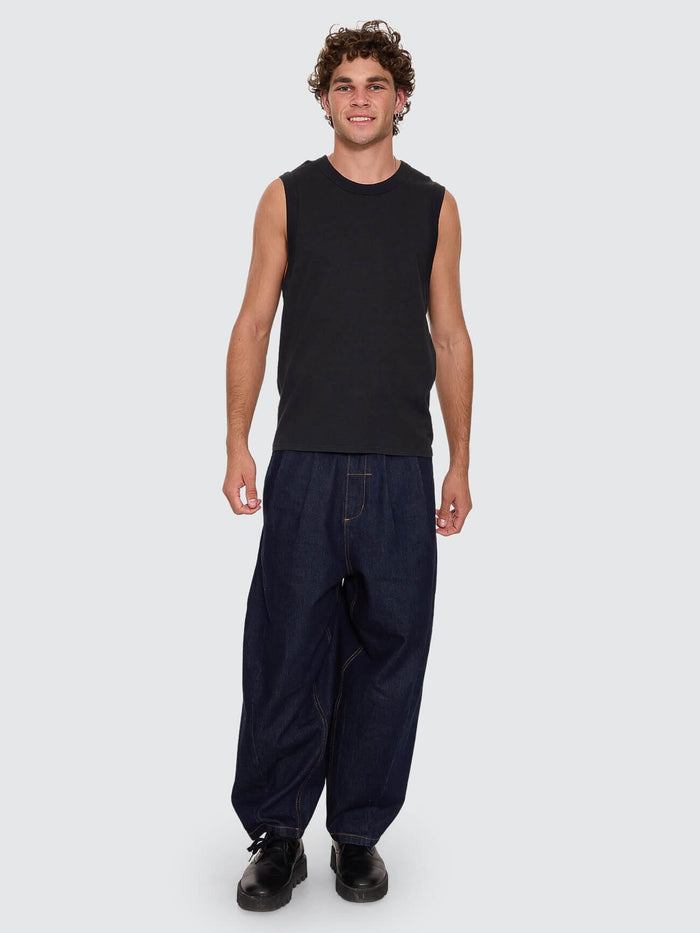 Hemp Thrills Embro Wide Rib Singlet - Black XS