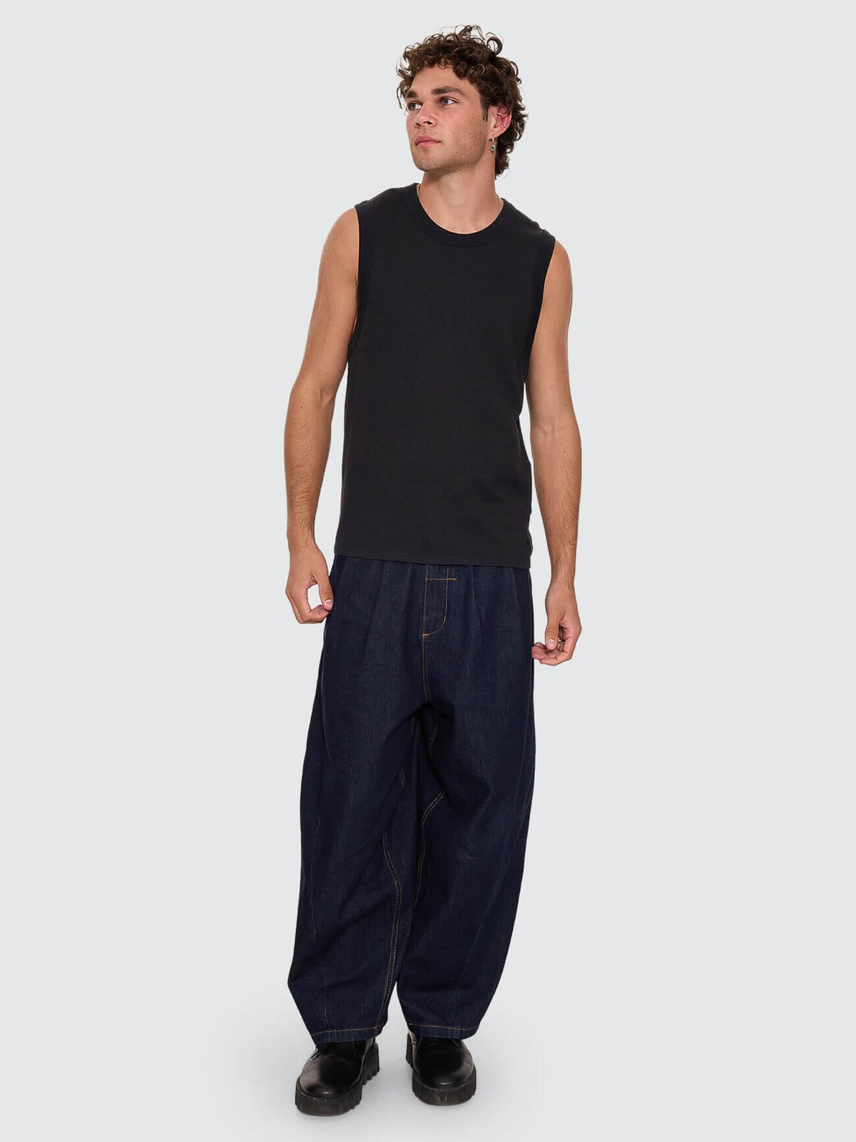 Hemp Thrills Embro Wide Rib Singlet - Black XS