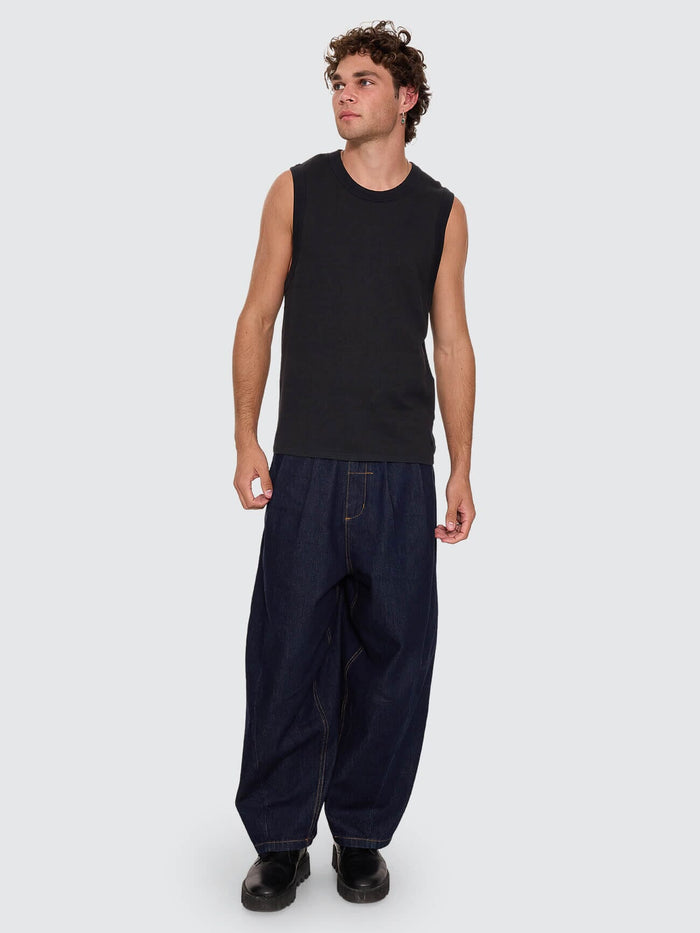 Hemp Thrills Embro Wide Rib Singlet - Black XS