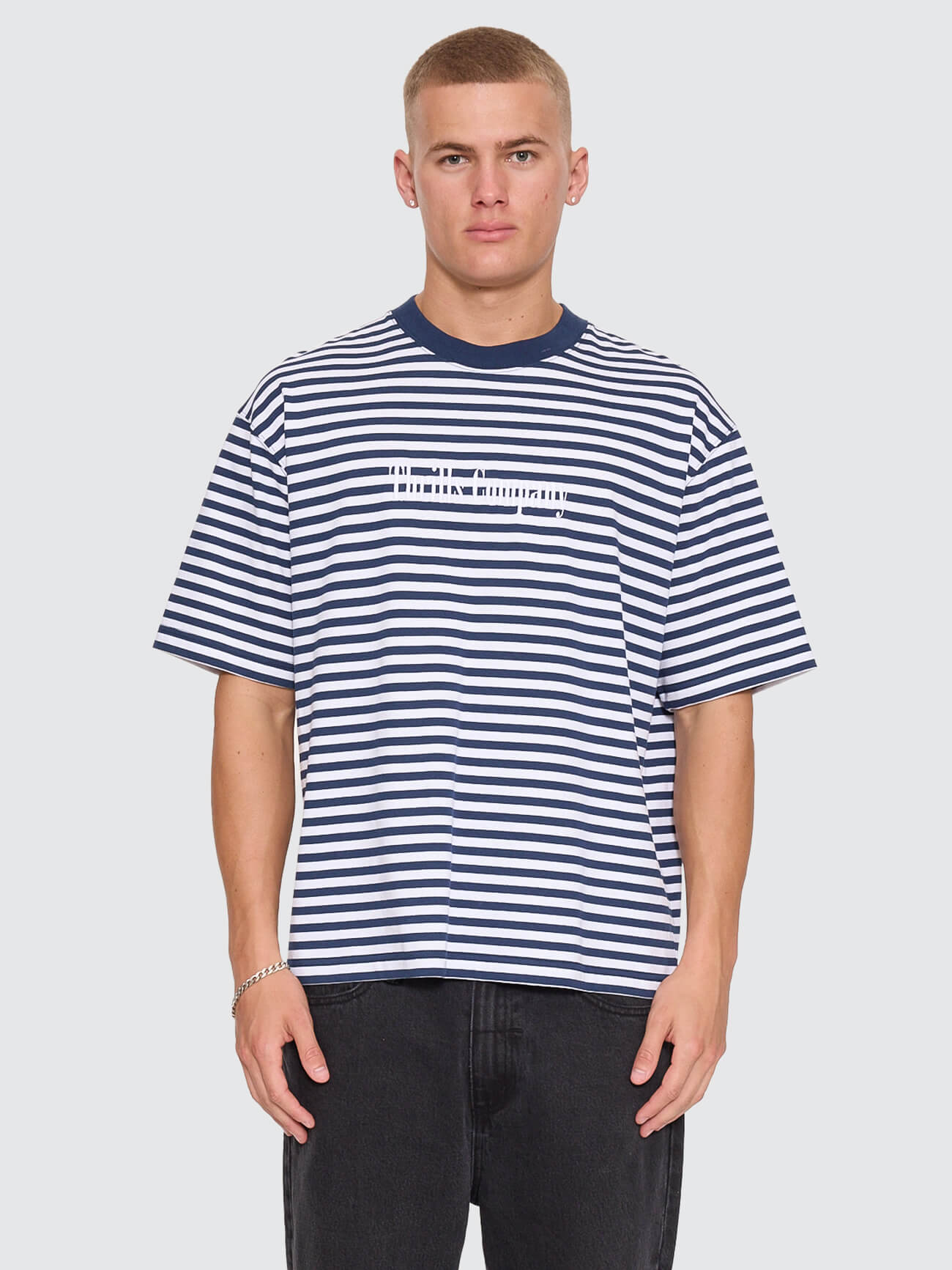 Primitive Stripe Oversize Box Crop Tee - Heritage Navy Stripe XS