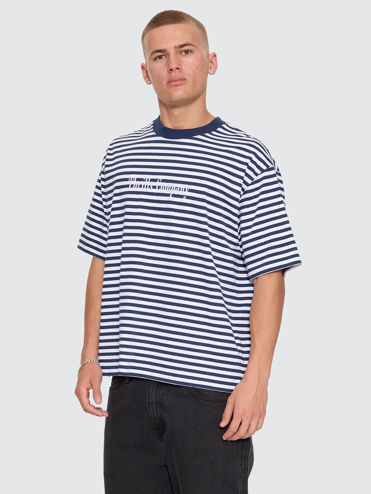 Primitive Stripe Oversize Box Crop Tee - Heritage Navy Stripe XS