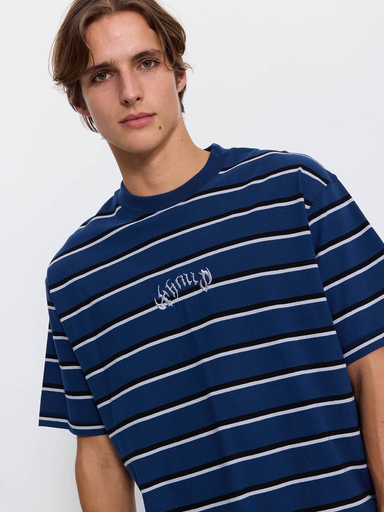 Stagger Big Stripe Oversize Box Crop Tee - Black XS
