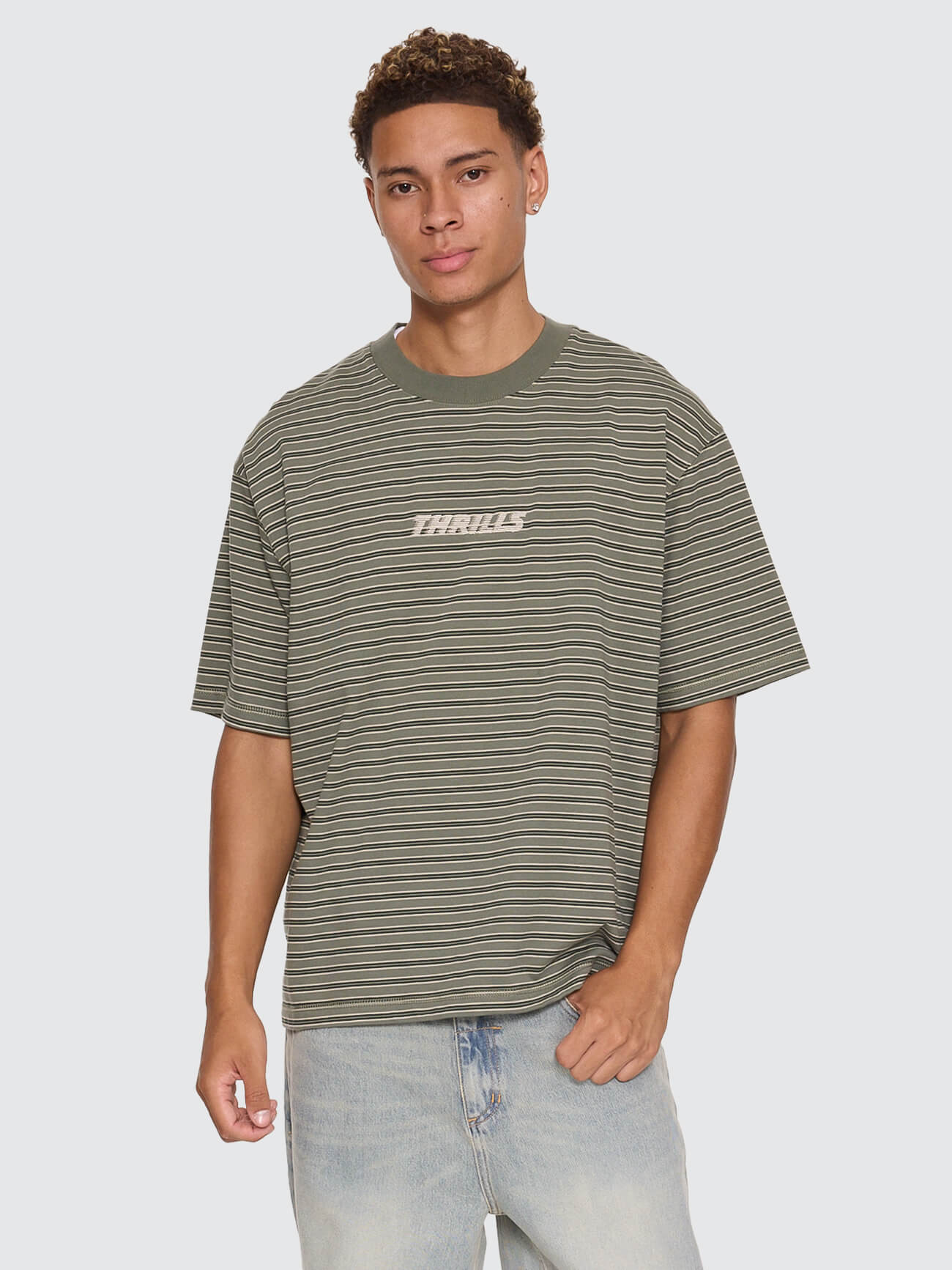 Built To Last Stripe Oversize Box Crop Tee - Beetle XS