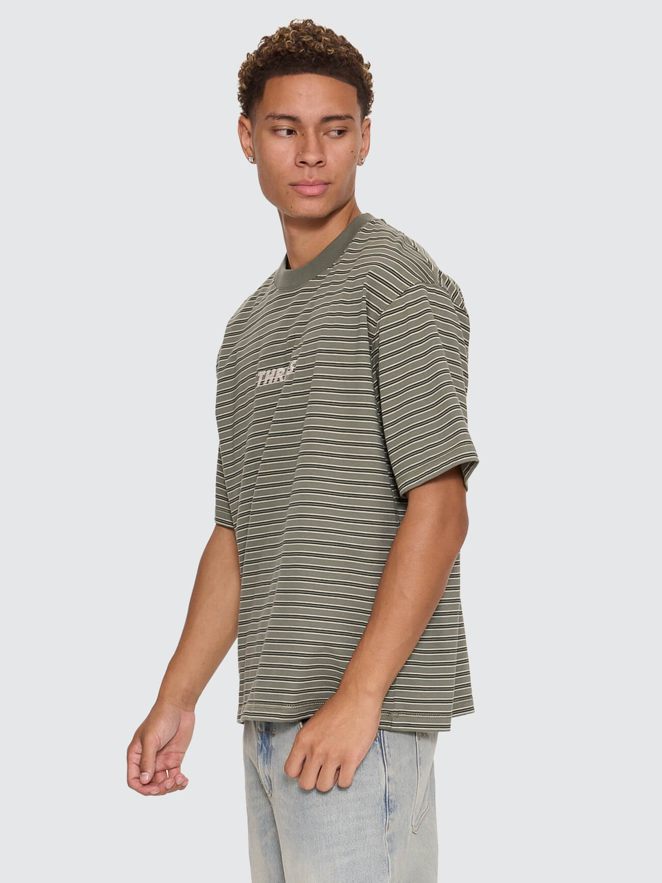 Built To Last Stripe Oversize Box Crop Tee - Beetle XS