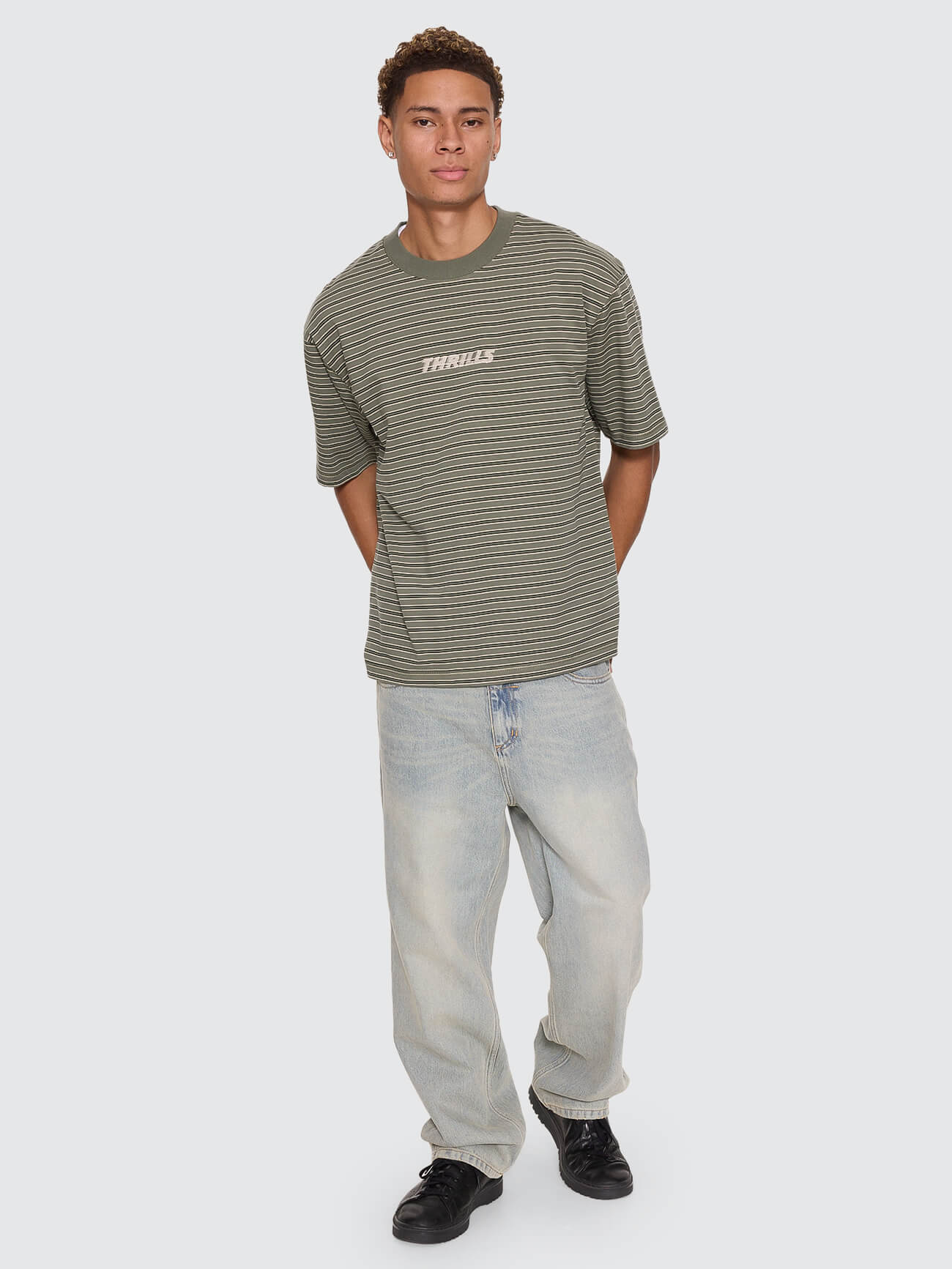 Built To Last Stripe Oversize Box Crop Tee - Beetle XS