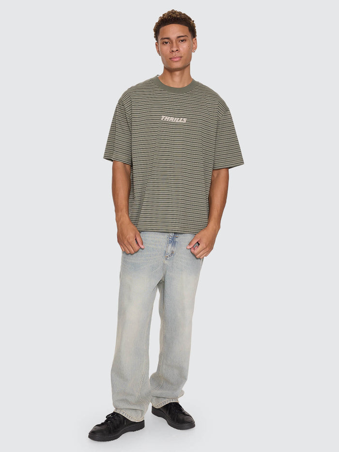 Built To Last Stripe Oversize Box Crop Tee - Beetle XS