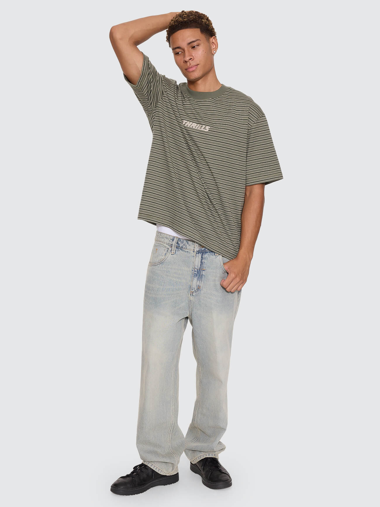Built To Last Stripe Oversize Box Crop Tee - Beetle XS