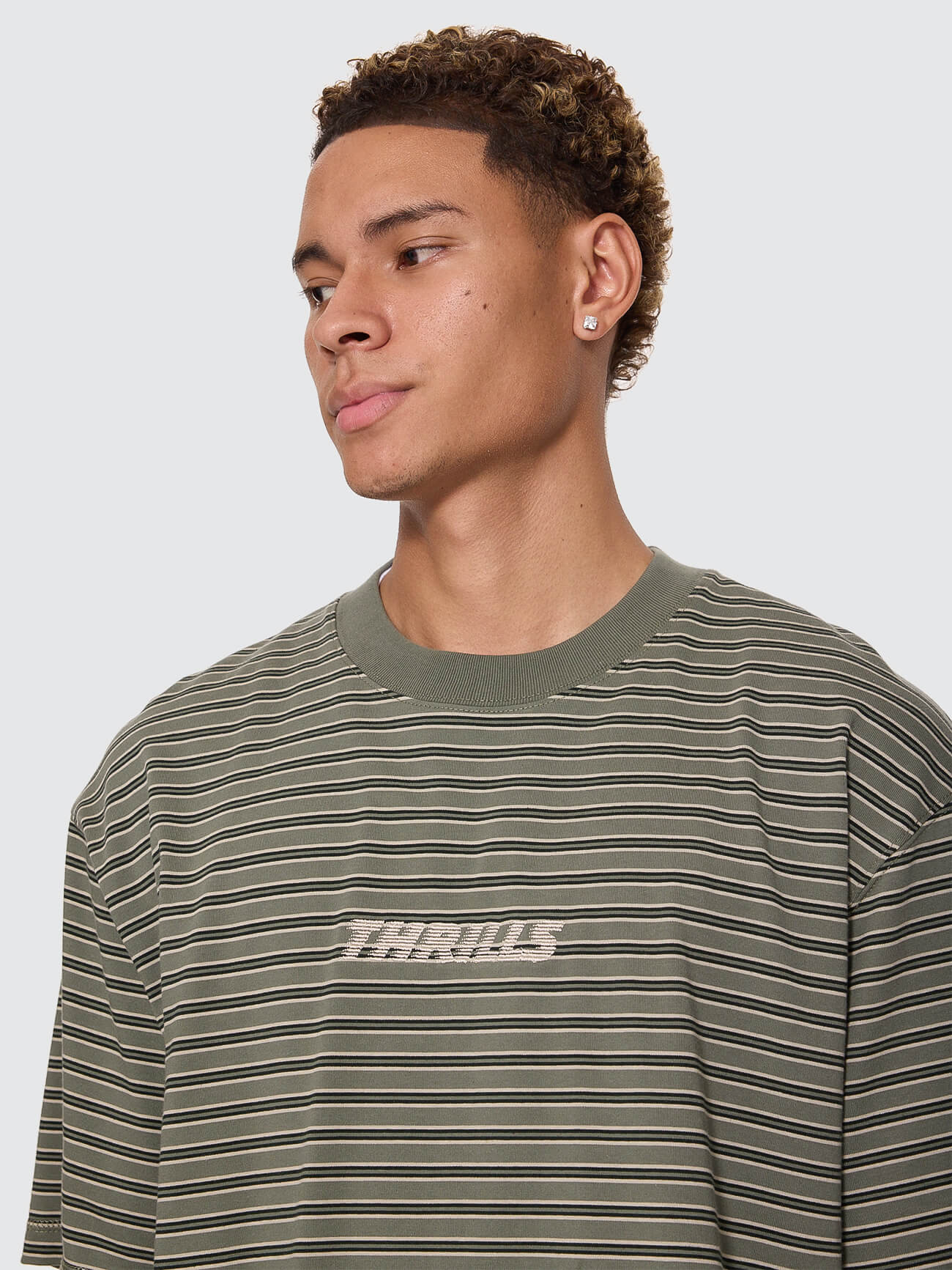 Built To Last Stripe Oversize Box Crop Tee - Beetle XS