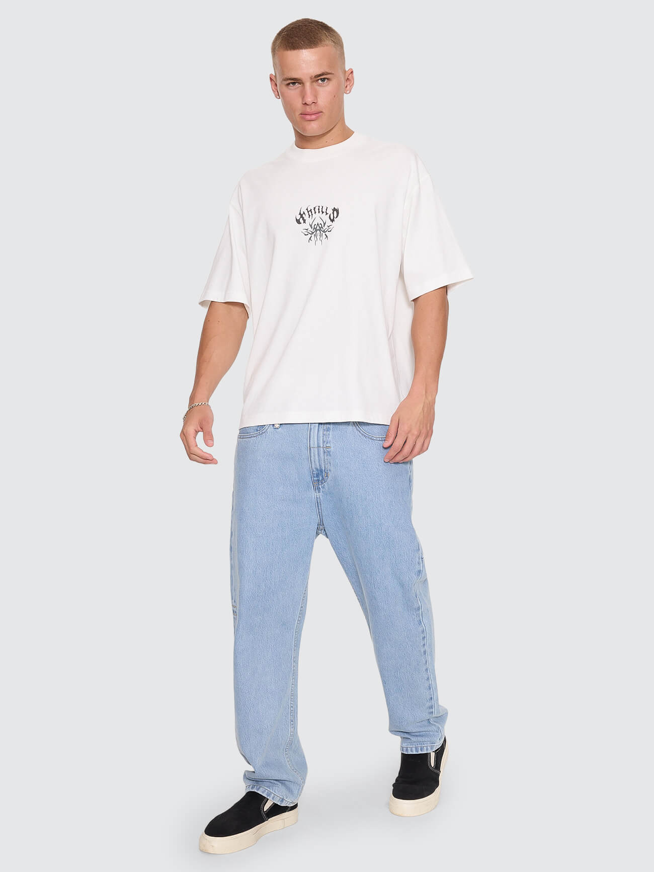 Stagger Oversize Box Crop Tee - Dirty White XS