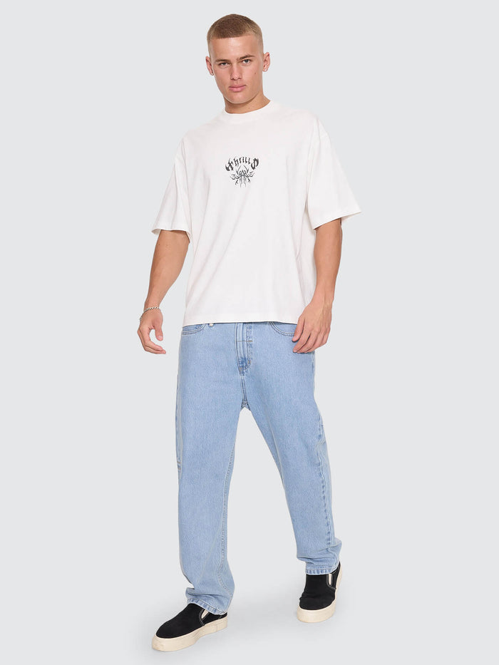 Stagger Oversize Box Crop Tee - Dirty White XS