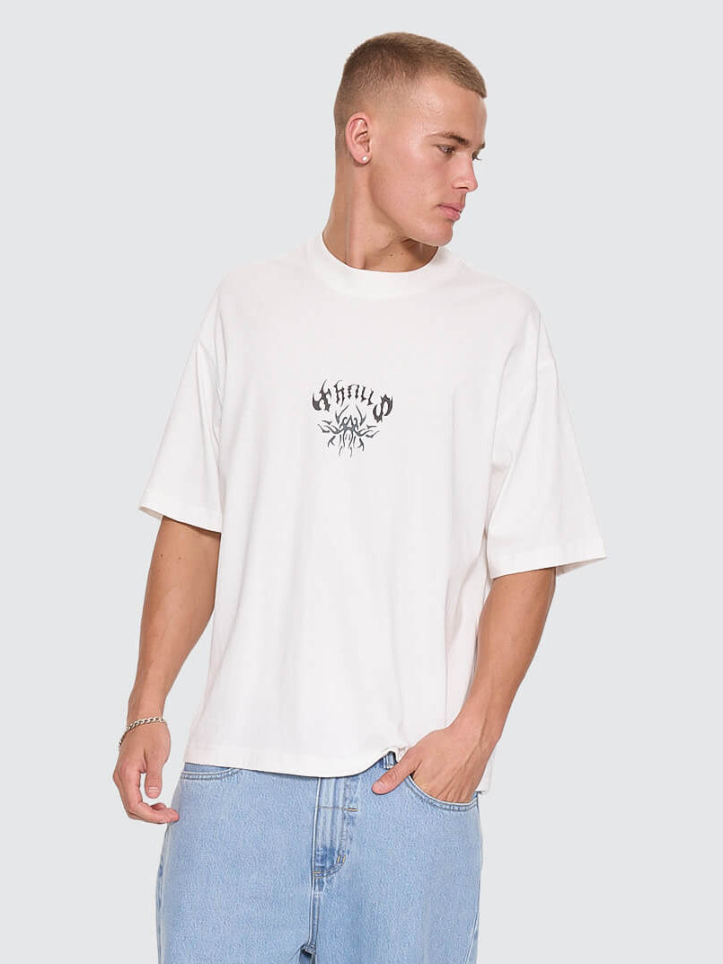 Stagger Oversize Box Crop Tee - Dirty White XS