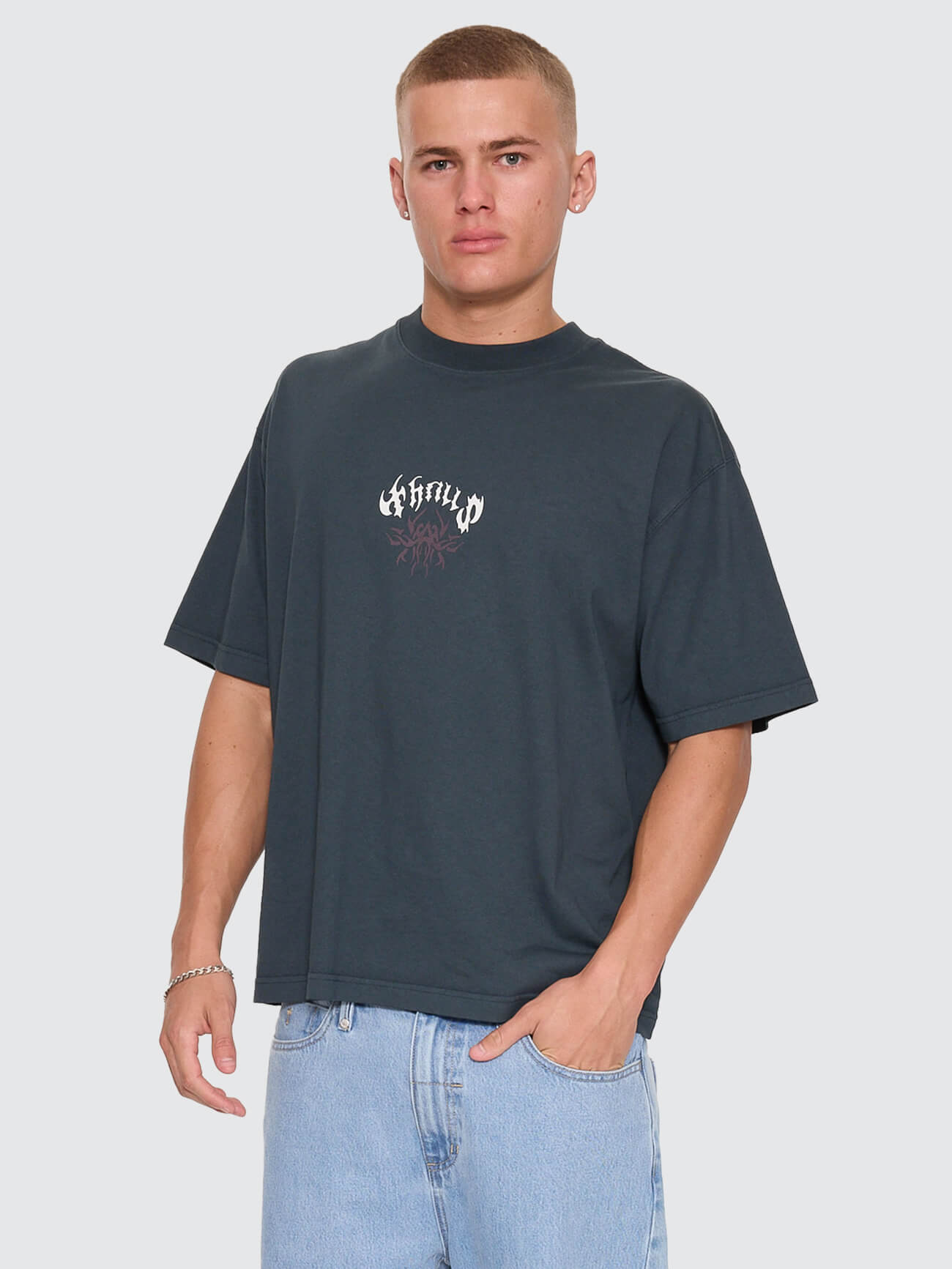 Stagger Oversize Box Crop Tee - Petrol XS