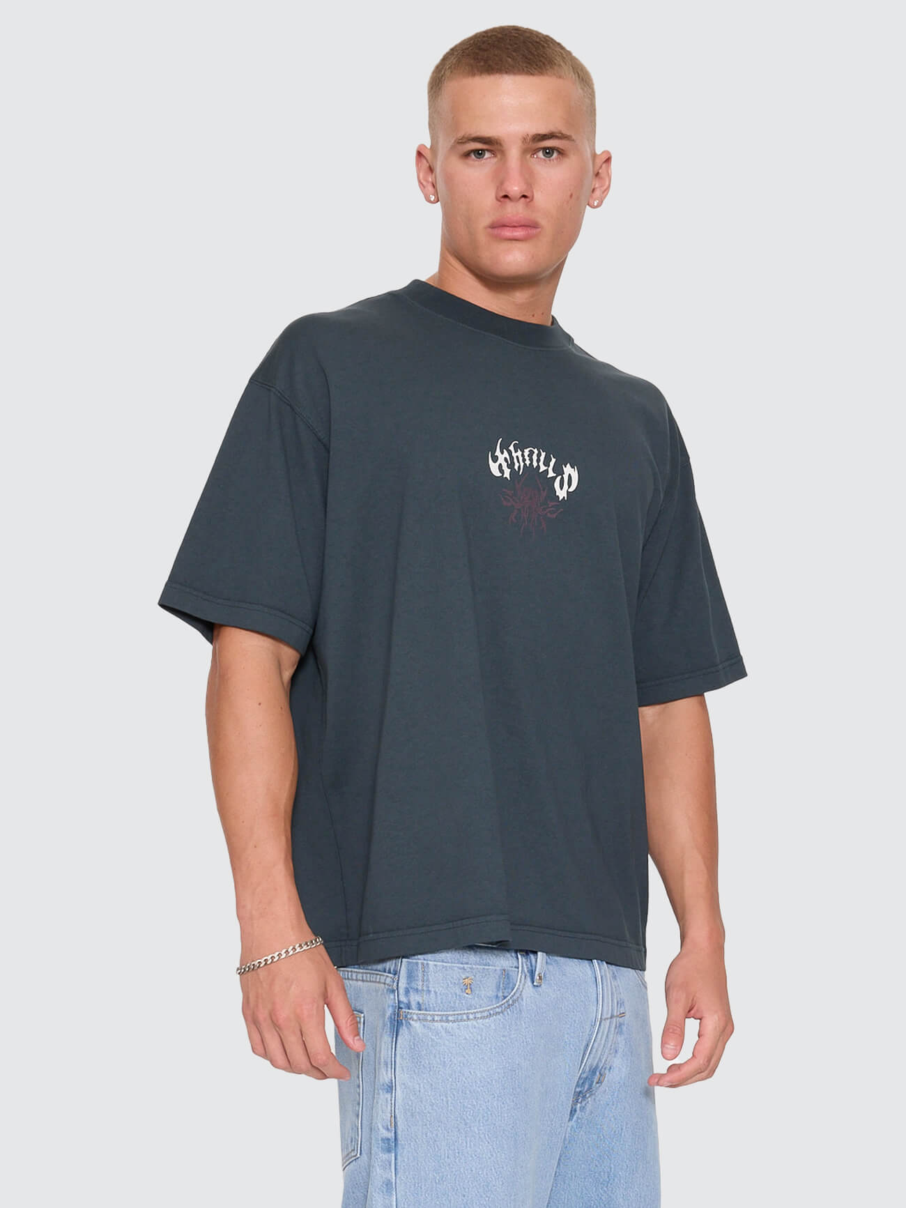 Stagger Oversize Box Crop Tee - Petrol XS