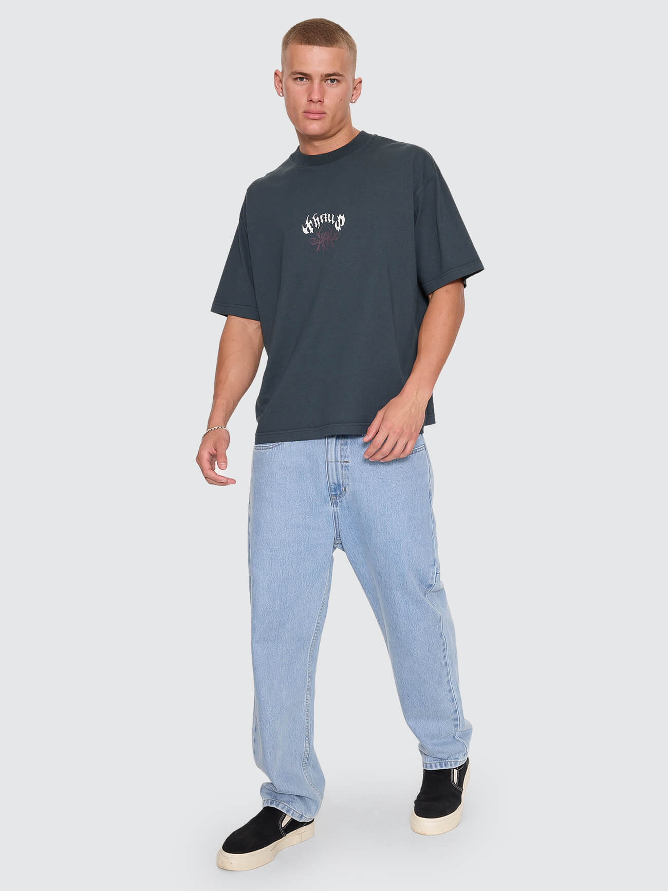 Stagger Oversize Box Crop Tee - Petrol XS
