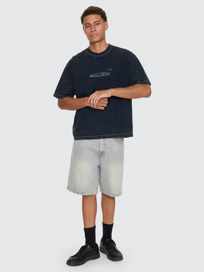 Filtered Embro Oversize Box Crop Tee - Overdye Petrol XS