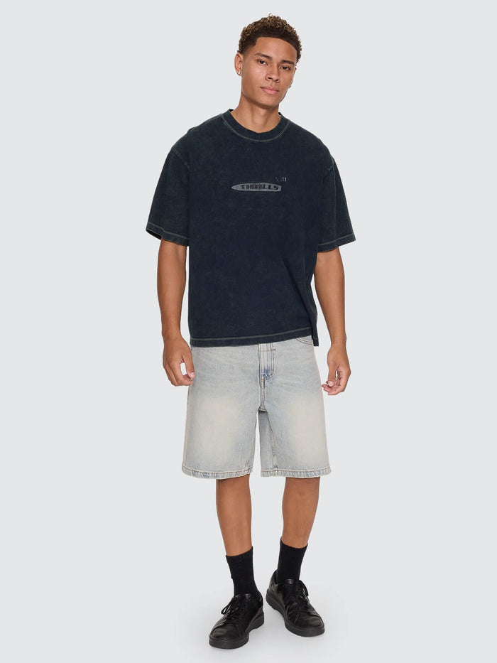 Filtered Embro Oversize Box Crop Tee - Overdye Petrol XS