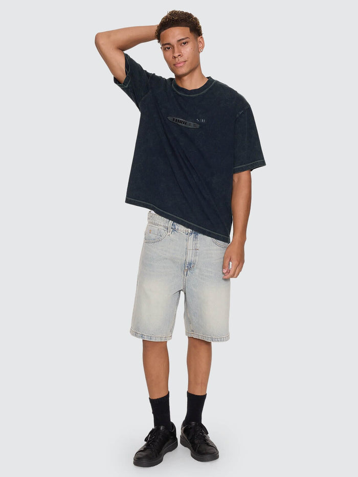 Filtered Embro Oversize Box Crop Tee - Overdye Petrol XS